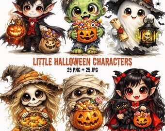 Halloween Bundle Characters 25 PNG + 25 JPG | Spooky Clipart Set | Digital Download | Commercial Use