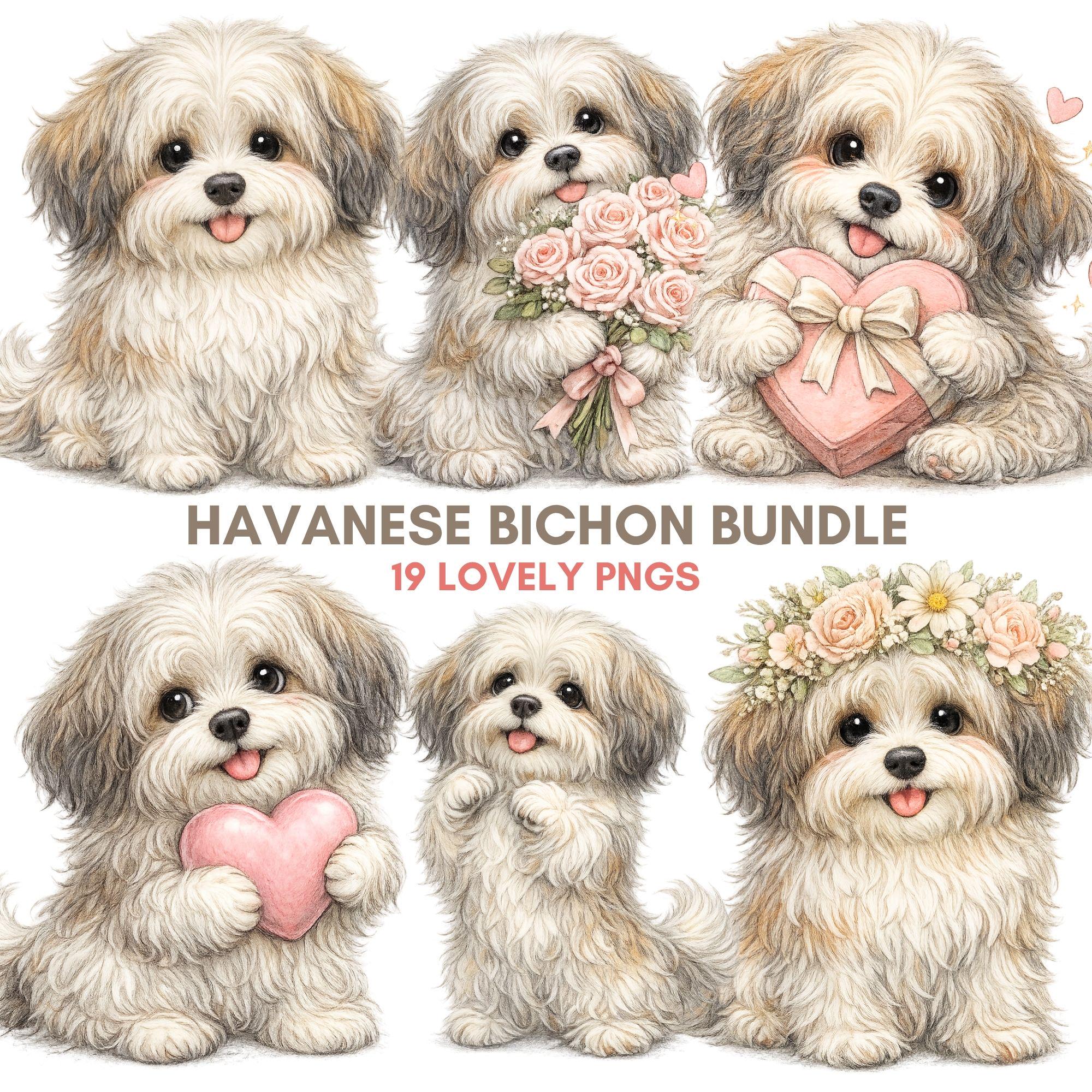 Havanese PNG Watercolor Dog Clipart Bichon Puppy Bundle Download