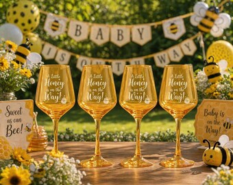 Copa de vino grabada: Personalizada para despedida de soltera, cumpleaños, recuerdos para eventos especiales, baby shower, amarillo, azul, verde, rosa - bosque, abejorro