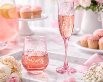 Copa de vino rosa sin tallo grabada: Regalo personalizado para despedida de soltera, graduación, cumpleaños, eventos especiales, felicitaciones, baby shower.