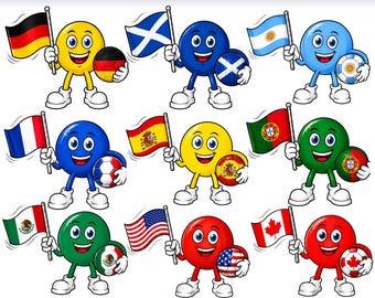 Football Sticker Bundle PNG, Soccer Emoji Characters, World Cup 2026 Stickers, Funny Football Clipart, Flag Soccer PNG Pack