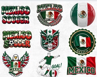 Mexico Soccer SVG Bundle, Mexican Football PNG, Mexico Flag Clipart, El Tri Sports Emblem, Viva Mexico Shirt Design, Cricut Silhouette DIY