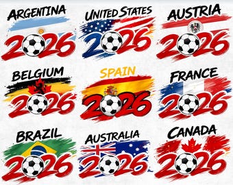 World Cup 2026 Bundle PNG SVG, Soccer Country Names Design, Football Brush Text Art, Team Flag Graphics, Sports Clipart Bundle