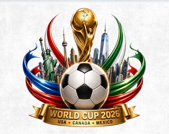 World Cup 2026 PNG SVG Clipart Bundle, USA Canada Mexico Soccer Design, Football Trophy Artwork, Stadium Skyline Graphic, Fan Shirt Design
