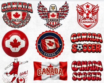 Canada Soccer SVG Bundle, Canadian Football PNG, Maple Leaf Flag Clipart, North America Sports Emblem, Fan Shirt Design, Cricut Silhouette