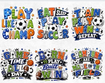 Soccer Game Day SVG Bundle, Kids Sports Doodle PNG, School Spirit Clipart, Eat Sleep Play Soccer Shirt Design, Born to Play Cricut DIY