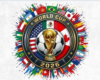 WK 2026 SVG-bundel, voetbaltrofee badge clipart, voetballogo PNG SVG, ontwerp internationale vlaggen, sublimatiebestanden