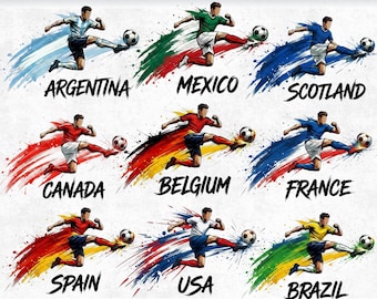Football SVG Bundle, Soccer Player Clipart, Action Soccer PNG SVG, Country Team Players, Sports Design Files, Usa Brazil Spain Portugal.