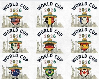 WK 2026 PNG-bundel, schattige voetbalclipart, cartoon voetbalontwerpen, mascotteafbeeldingen voor kinderen, sublimatie png-bestanden