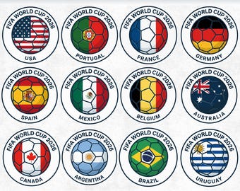 World Cup 2026 SVG Bundle, Soccer Badge Icons, Country Football PNG, Flag Ball Clipart, Sports Graphics, Cricut Shirt Design, FIFA World Cup