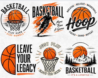 Basketball SVG-Bundle, Basketballkorb PNG, Sport Motivation Clipart, Dribbling Spieler Silhouette, Hoop Lifestyle Shirt Design Cricut DIY