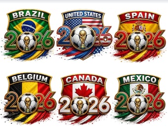 World Cup 2026 Svg Png Bundle, Brazil USA Spain Canada Mexico Belgium Soccer Designs, Football Trophy Graphics, Fan Shirt PNG SVG
