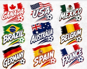 World Cup 2026 SVG Bundle, Country Soccer PNG, Football Flag Sublimation, Usa Mexico Canada Brazil Clipart, Sports Shirt Design, Cricut DIY