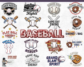 Baseball PNG SVG Bundle, Baseball Clipart Pack, Game Day Baseball Designs, Grand Slam Graphics, Sublimation PNG JPGs SVGs Download