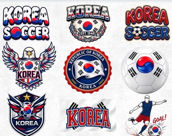 Korea Soccer SVG Bundle, South Korea Football PNG, Republic of Korea Flag Clipart, Asian Sports Emblem, Korean Fan Shirt Design, Cricut DIY