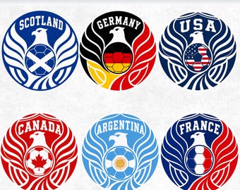 World Cup 2026 SVG Bundle, Country Soccer Crests, Football PNG, Eagle Wing Clipart, USA Canada Scotland Badge, Sports Fan Shirt Design Diy