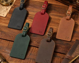 Personalized Leather Luggage Tag, Custom Blind Embossed Name Tag, Genuine Leather Suitcase Tag, Monogram Travel Gift, Wedding Favor Him Her