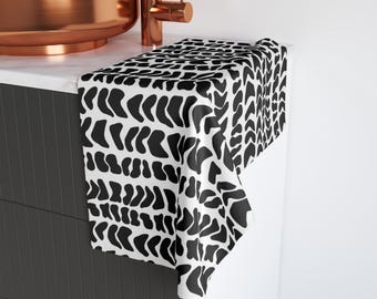 Ręcznik do rąk w czarno-białym, hebrajskim stożku z koronką, elegancki monochromatyczny akcent do kuchni lub łazienki