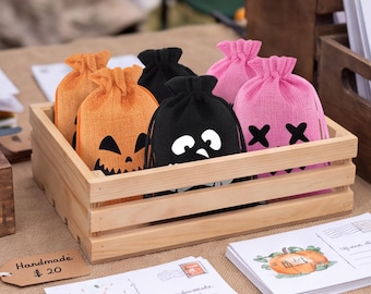 Halloween Treat Bag, Spooky Jack O Lantern and Ghost Drawstring Pouch, Candy Holder for Trick or Treat, Halloween Party Favor