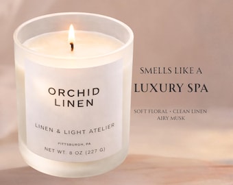 Orquídea Lino / Vela de Soja de Lujo / Vela de Lino Puro / Vela de Spa / Regalo Minimalista