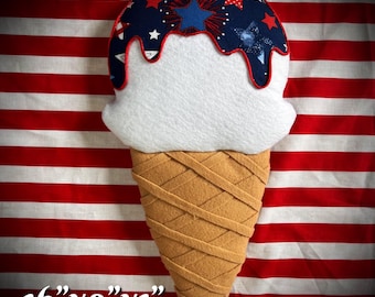 Patriotic Ice Cream Wreath Attachment, Red White Blue 4th July Decor (16"x9")