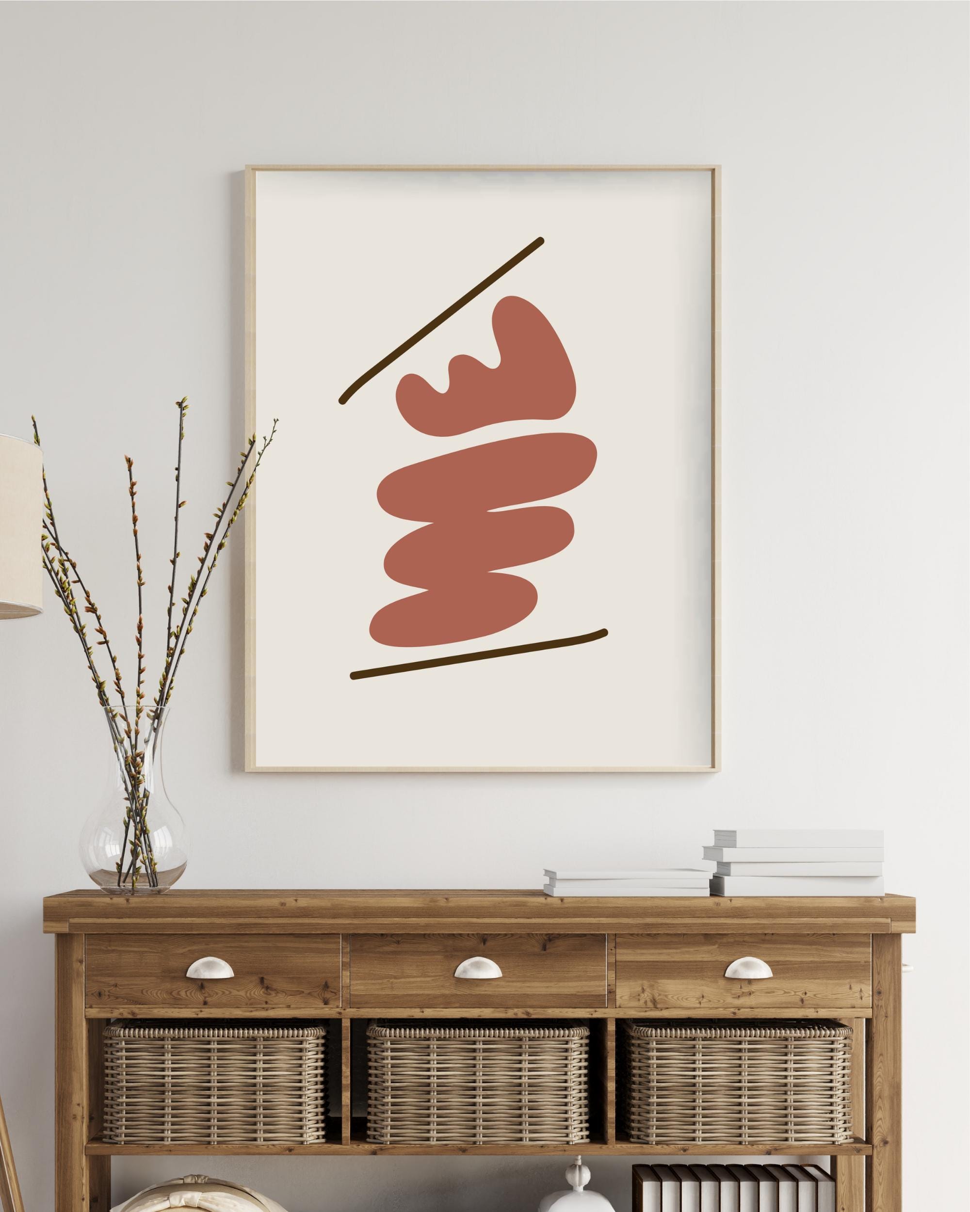 Terracotta Abstract Wall Art Print, Organic Shapes With Line Art ...