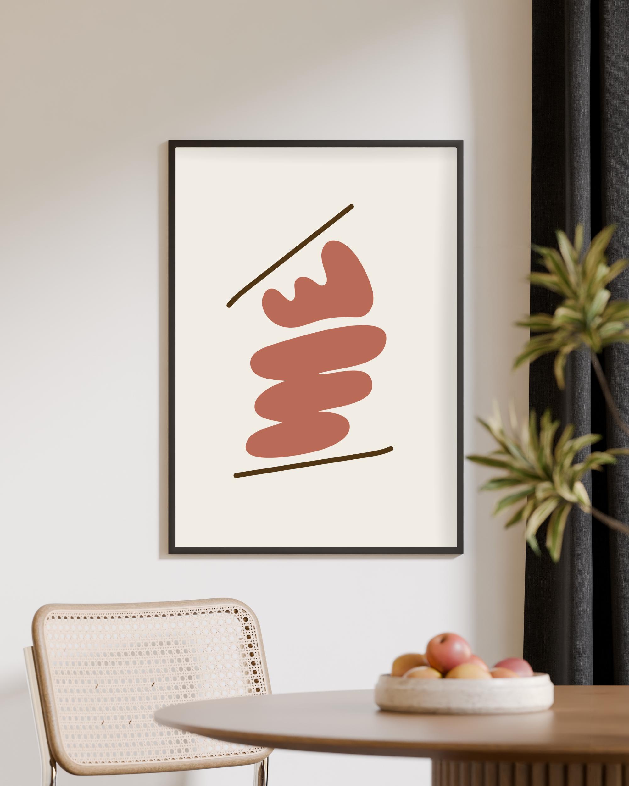 Terracotta Abstract Wall Art Print, Organic Shapes With Line Art ...