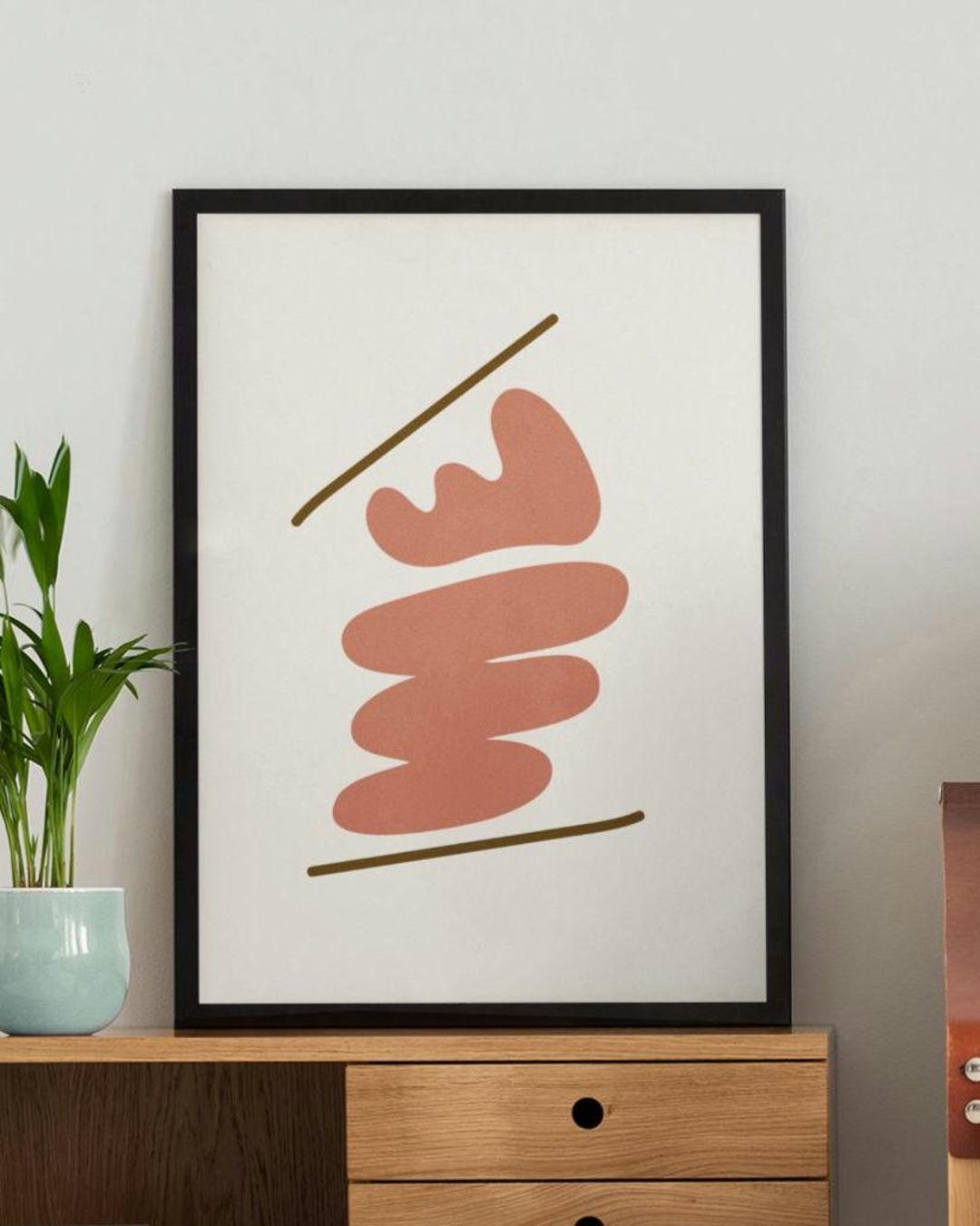 Terracotta Abstract Wall Art Print, Organic Shapes With Line Art ...