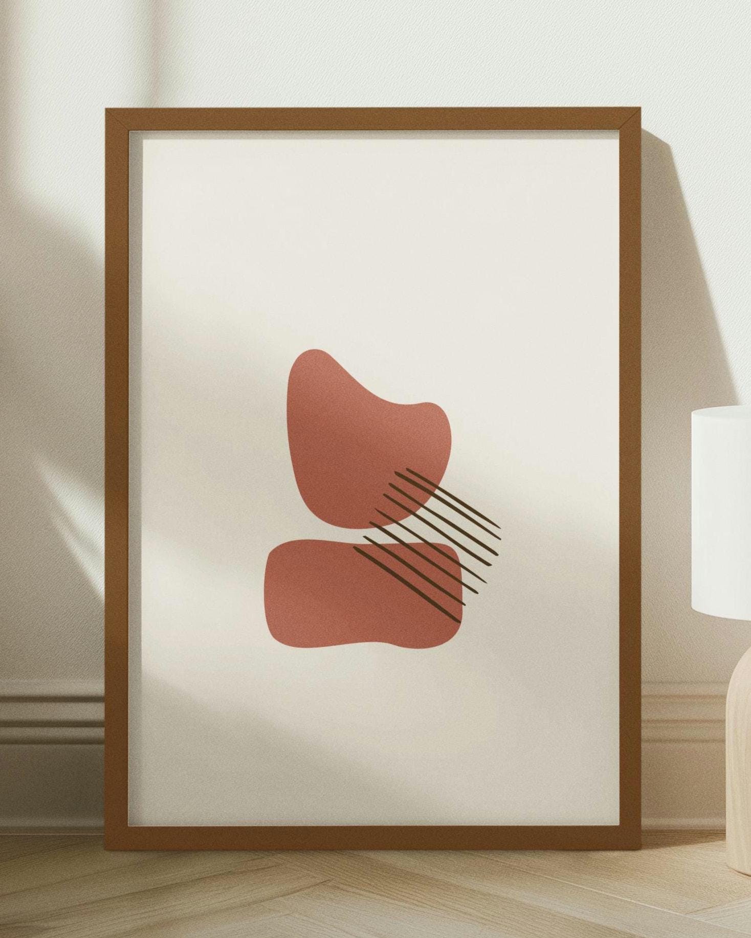 Terracotta Abstract Wall Art Print, Organic Shapes With Line Art ...