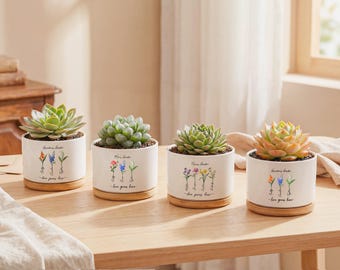 Personalized Flower Pot with Name, Birth Month Flower Planter, Custom Succulent Pot, Unique Gift for Her, Mother's Day Gift