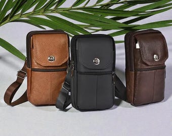 Bolso bandolera de cuero hecho a mano para celular – Estuche de viaje unisex
