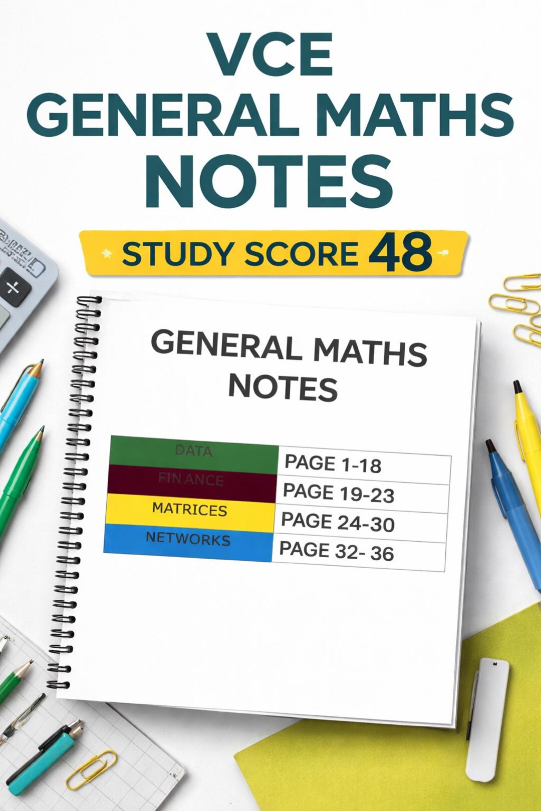 VCE General Maths Unit 3/4 Notes (study Score 48) | Concise Exam ...