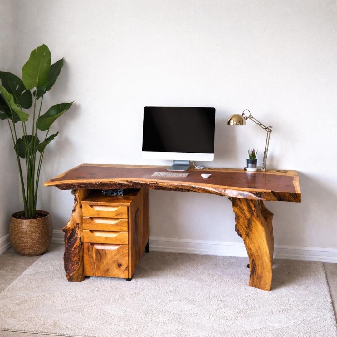 Live Edge Wood Desk Solid Wood Office Table Rustic Modern Work Desk ...