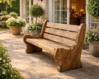 Banco rústico de madera maciza hecho a mano, banco de entrada de madera reciclada, estilo granja, asientos para interiores y exteriores.