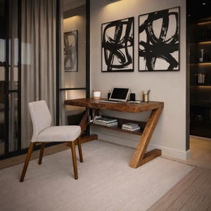 Modern Rustic Wooden Desk Solid Wood Z-Leg Writing Desk Minimalist Home Office Table