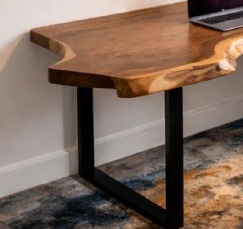 Live Edge L Shaped Desk Setup, Modern Home Office Decor, Wooden Corner ...