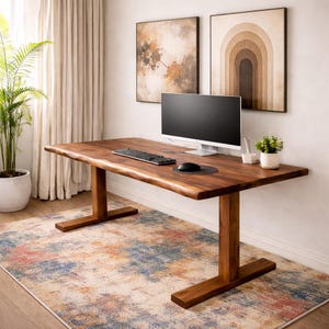 Live Edge Wood Desk Solid Wood Office Table Modern Rustic Computer Desk Handmade Wooden Workstation