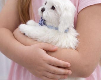 Handmade Maltese Puppy Toy Realistic Dog Plush OOAK Artist Teddy Dog Gift