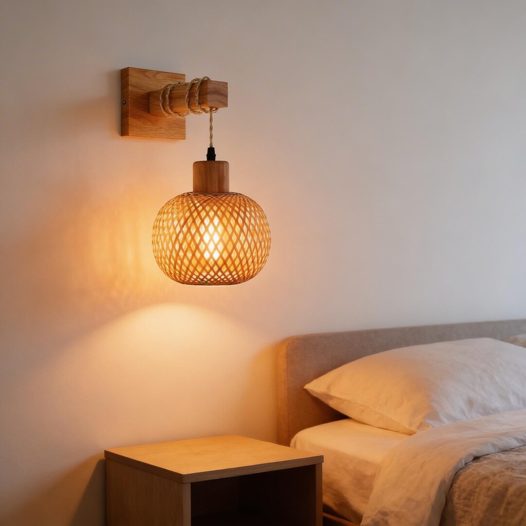 Bamboo Wall Sconce, Rattan Bedside Lampshade, Japanese Style Lighting ...
