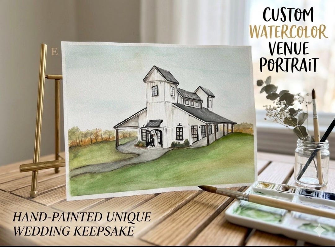 Custom Watercolor Wedding Venue | Anniversary Gift | Personalized ...