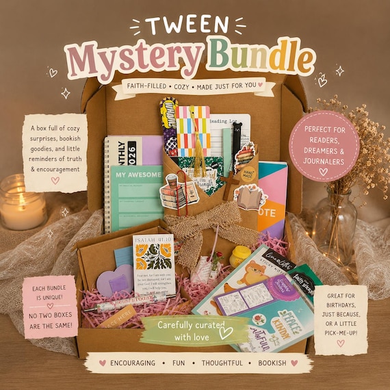 Tween Mystery Box | Christian Gift for Ages 8–12 | Faith-Based Book Bundle | Cozy Reading & Journaling Care Package