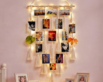Macrame Photo Display Wall Hanging, Boho Picture Holder, Polaroid Photo Display, Dorm Wall Decor