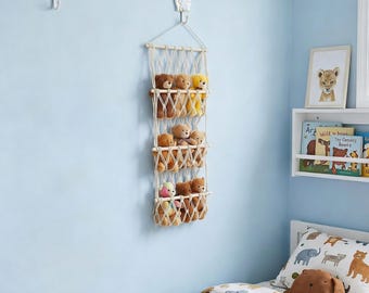 Macrame Toy Hammock, Stuffed Animal Storage Net, Kids Room Organizer