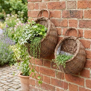 Handwoven Wicker Wall Planter Basket Hanging Rattan Flower Pot Rustic Wall Basket Indoor Outdoor Plant Holder Garden Decor