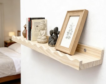 Boho Wooden Wall Shelf Scalloped Floating Display Shelf