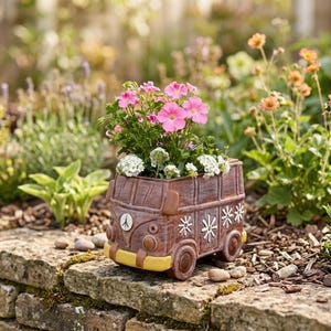 Maceta de resina con forma de furgoneta camper vintage, maceta retro para plantas suculentas, decoración de jardín, maceta de escritorio, decoración del hogar, regalo.