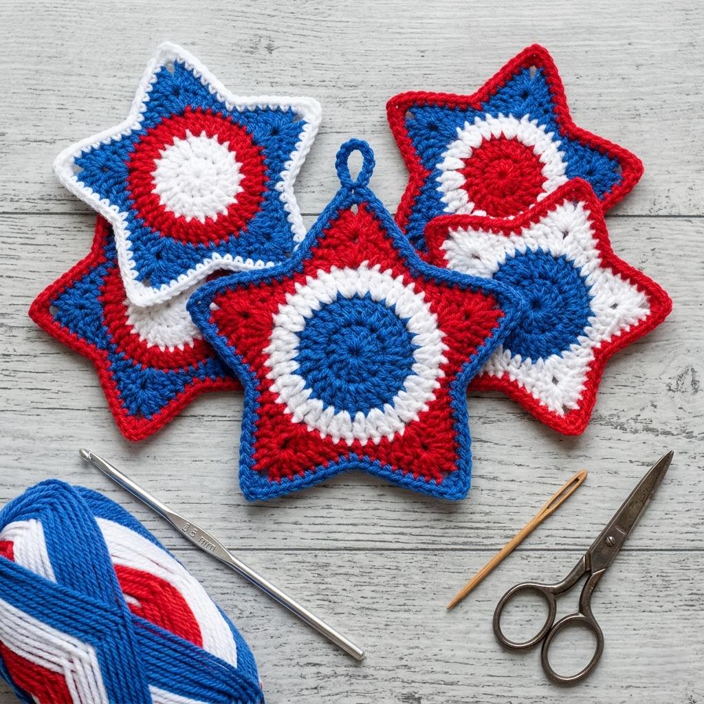 39 Red, White, and Blue Crochet Patterns for Festive Celebrations 4 Easy Crochet Star Pattern Patriotic 5 Point Star Ornament