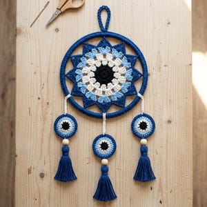 Einfache häkeln Evil Eye Dreamcatcher Muster | Boho Wandbehang DIY | Anfängerfreundliches PDF