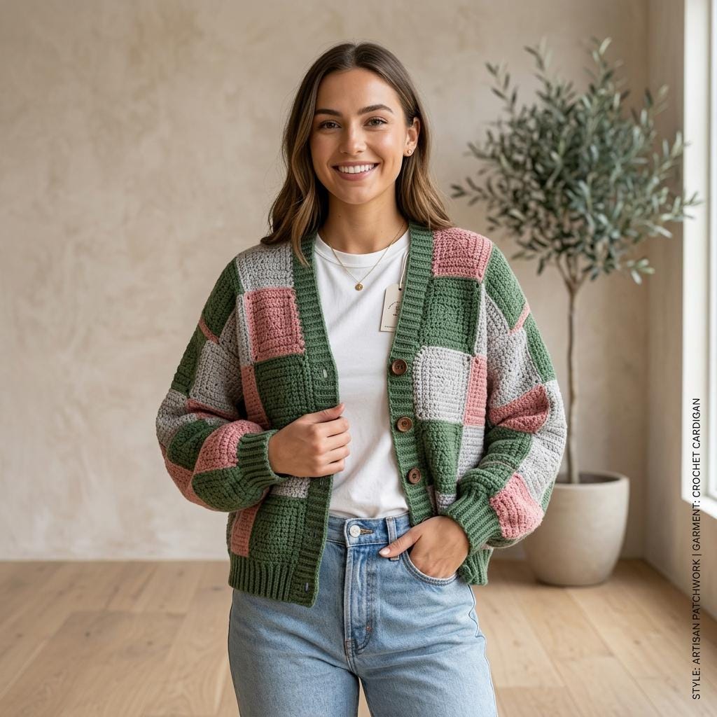 32 Checkerboard Crochet Patterns for Blankets, Bags, Garments, and Home Accents 17 Patchwork Checkerboard Cardigan