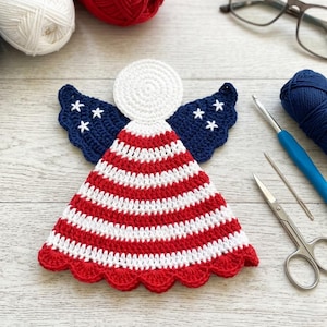 Easy Patriotic Angel Crochet Pattern Free – Red White Blue Applique for 4th of July